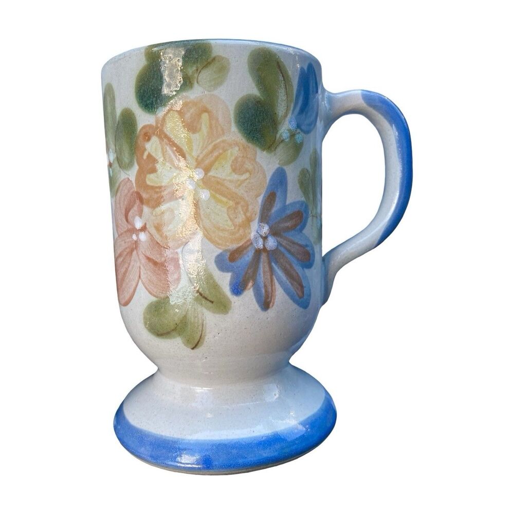Louisville Stoneware Pedestal Mug Vintage Country Flower Blue Made In Kentucky